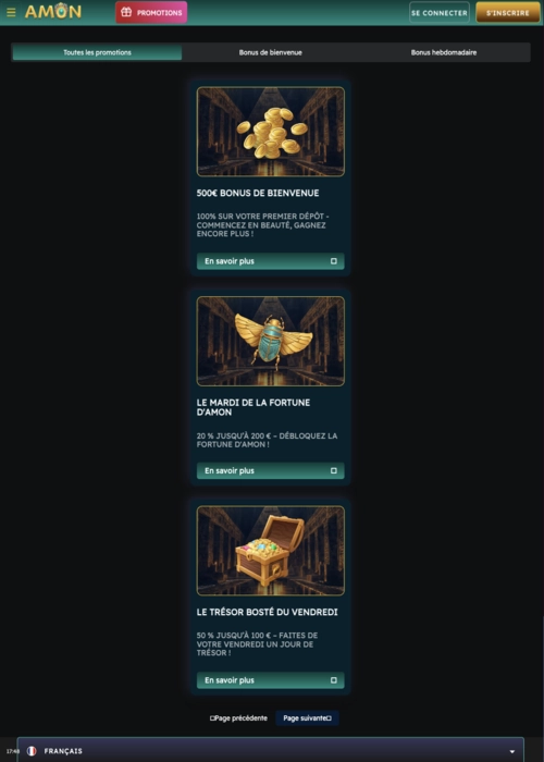 Programme bonus temple richesses Amon Casino